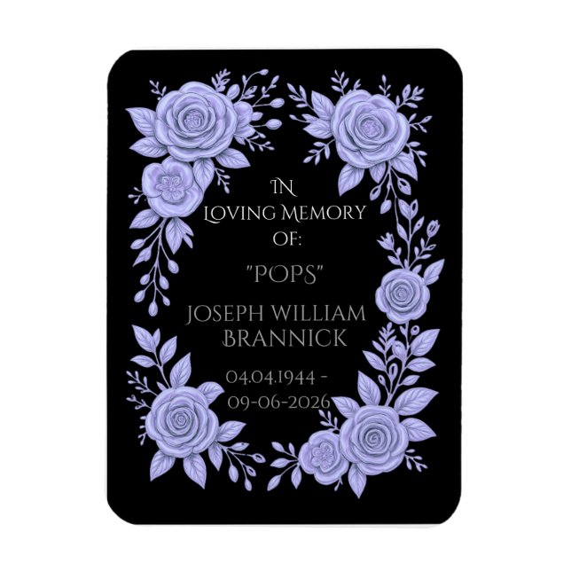 MAGNET FLEXIBLE FLORAL BLUE. IN LOVING MEMORY KEEPSAKE, CARD (Vertical)
