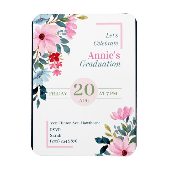 Magnet Flexible Floral Design graduation Invitation (Vertical)