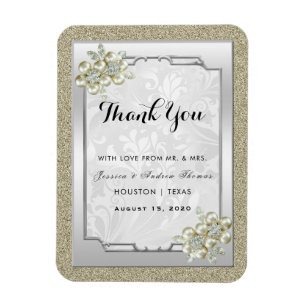 Magnet Flexible Floral Gem Cadre Argenté, Mariage Or et Argent