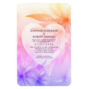 Magnet Flexible Floral Heart Orange Purple Dewdrops Mariage Invite
