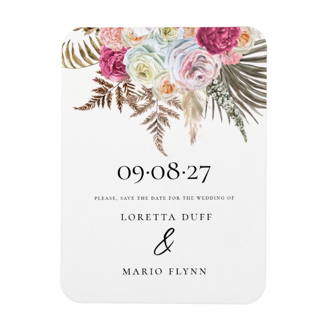 Magnet Flexible Floral rose Enregistrer la date (Vertical)