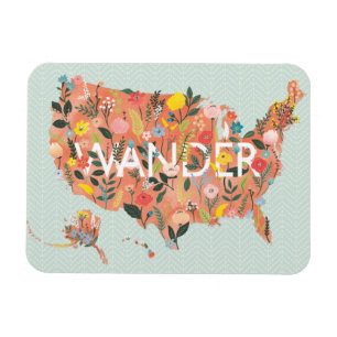 Magnet Flexible Floral USA Map - Wild Garden