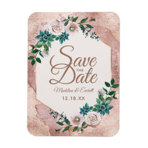 Magnet Flexible Flore d'or rose vif Enregistrer le Mariage de date
