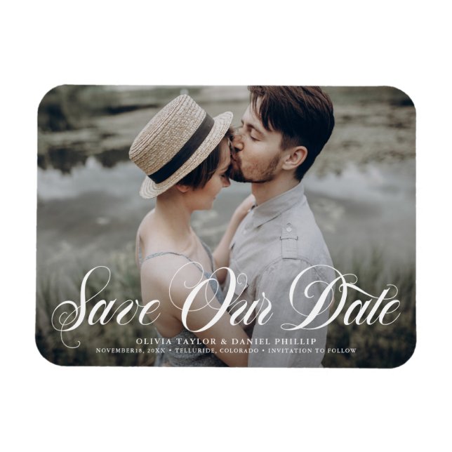 Magnet Flexible Flourver Script Enregistrer Notre Date Découper Ph (Horizontal)