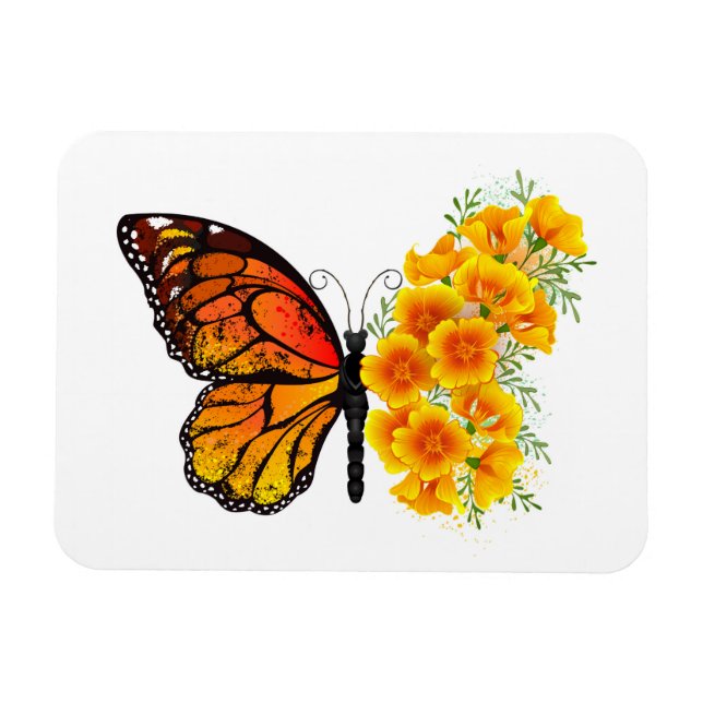 Magnet Flexible Flower Butterfly with Yellow California Poppy (Horizontal)