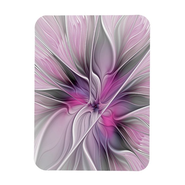 Magnet Flexible Fractal Floral Moderne Abstrait Fleur Rose Gris (Vertical)