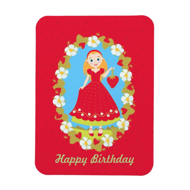 Magnet Flexible Fraise Fête d'anniversaire fille (Vertical)