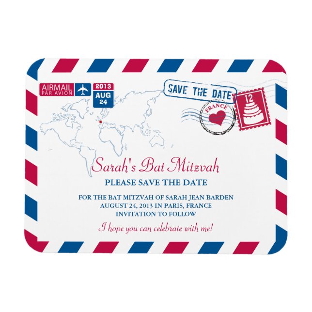 Magnet Flexible FRANCE Air Mail Bat mitzvah Enregistrer la date 3x (Horizontal)