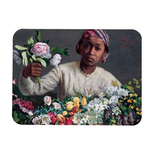 Magnet Flexible Frederic Bazille - Jeune Femme avec Pivoines (Horizontal)