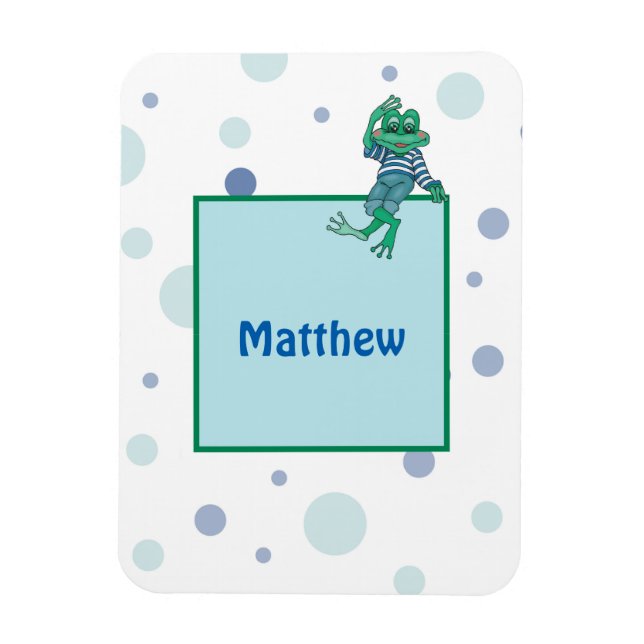 Magnet Flexible Frog in Jeans, Birthday, Polka Dots (Vertical)