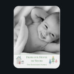 Magnet Flexible From Our House To Yours Photo Xmas Holiday Card<br><div class="desc">“From our House to Yours”  Add your choice of picture.  Sweet house with tiny snowman.  Change to your name and what a cute holiday greeting. So simple and adorable. A great keepsake.</div>