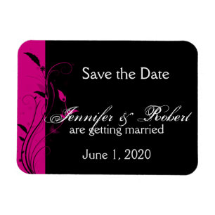 Magnet Flexible Fuchsia et Black Floral Wedding Sauvez la date