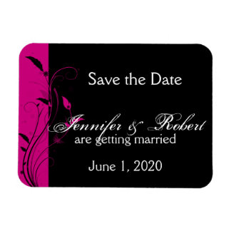 Magnet Flexible Fuchsia et Black Floral Wedding Sauvez la date