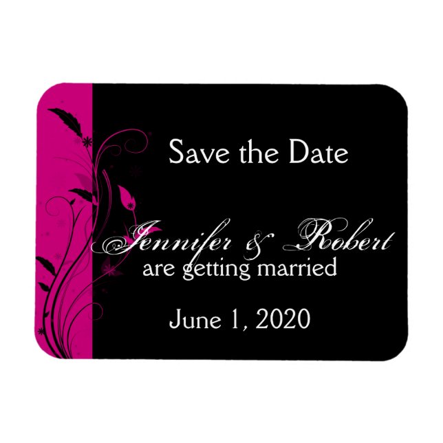 Magnet Flexible Fuchsia et Black Floral Wedding Sauvez la date (Horizontal)