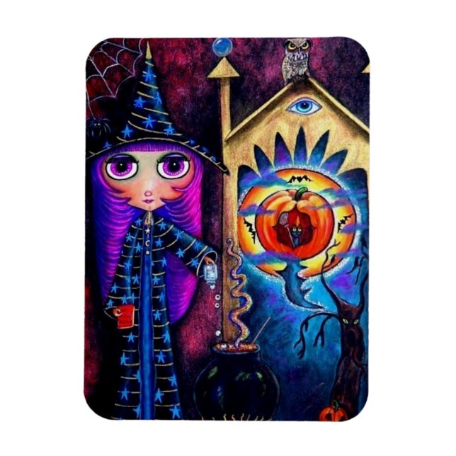Magnet Flexible Fuchsia Halloween Chouette de sorcière de l'Alchim (Vertical)