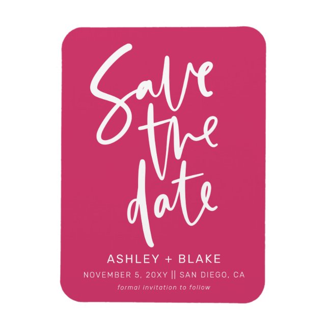 Magnet Flexible Fuchsia manuscrite moderne Enregistrer la date (Vertical)