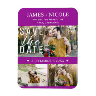 Magnet Flexible Fuchsia Moderne Enregistrer la Date Mariage 3 Phot