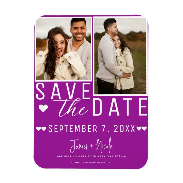Magnet Flexible Fuchsia moderne Sauvez la date 2 Mariage photo (Vertical)