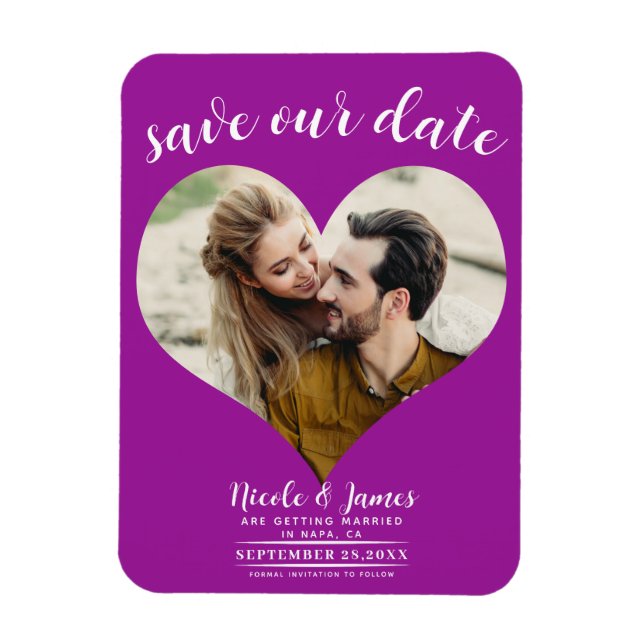 Magnet Flexible Fuchsia Pink Heart Photo Wedding Enregistrer la da (Vertical)