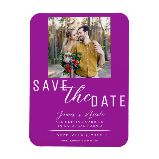 Magnet Flexible Fuchsia Rose Save the Date Photo Mariage (Vertical)