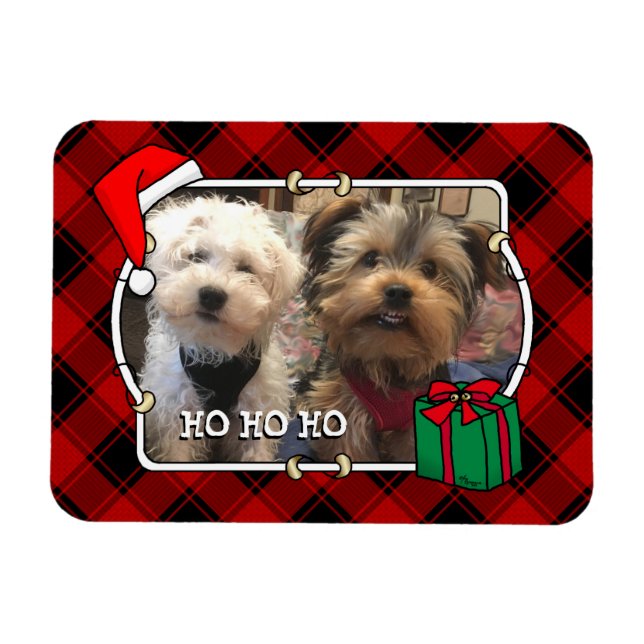 Magnet Flexible Fun Custom Christmas Red & Black Plaid Photo Cadre (Horizontal)