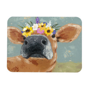 Magnet Flexible Fun de ferme - Vache avec couronne de fleurs