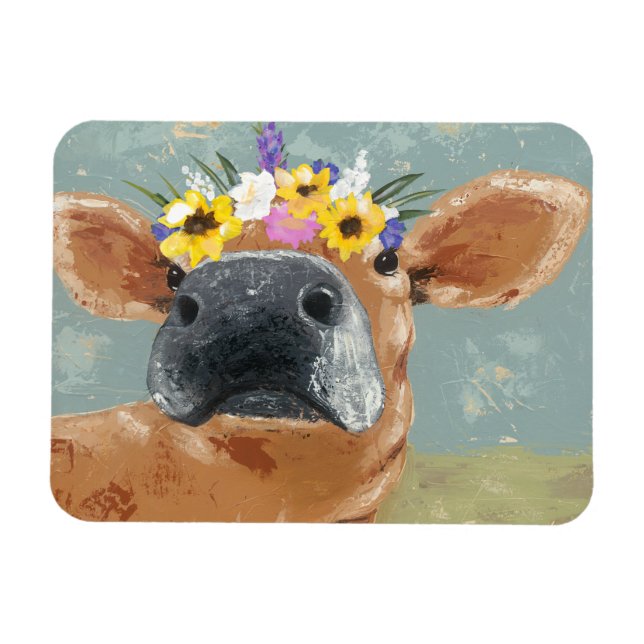 Magnet Flexible Fun de ferme - Vache avec couronne de fleurs (Horizontal)