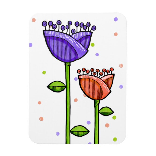 Magnet Flexible Fun Doodle Flowers violet orange points Premium (Vertical)