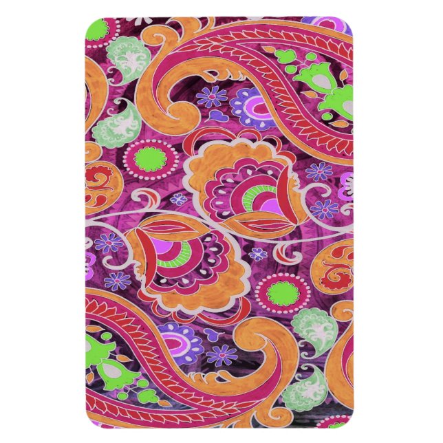 Magnet Flexible Funky Purple Abstrait Retro Paisley Motif (Vertical)