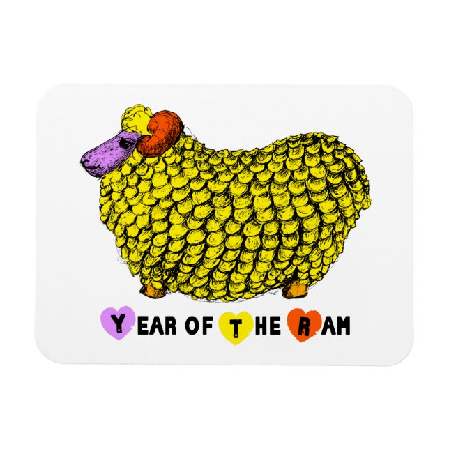 Magnet Flexible Funky Yellow Ram chinois Année Zodiac Anniversaire (Horizontal)