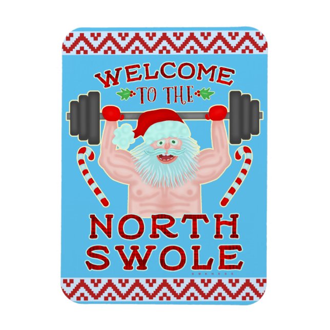 Magnet Flexible Funny Christmas Santa Claus Swole Weightlifter (Vertical)