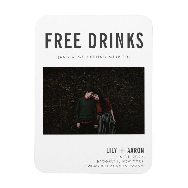 Magnet Flexible Funny Free Drinks Photo Enregistrer la date (Vertical)