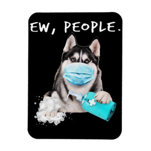 Magnet Flexible Funny husky chev dog wearing a face mask
