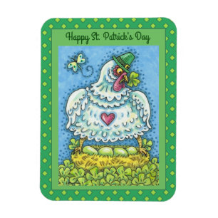 MAGNET FLEXIBLE FUNNY IRISH HEN, OEUFS VERTS ET SHAMROCK CUIT