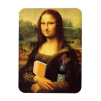 Funny Mona Lisa avec du vin et du livre