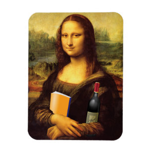 Magnet Flexible Funny Mona Lisa avec du vin et du livre