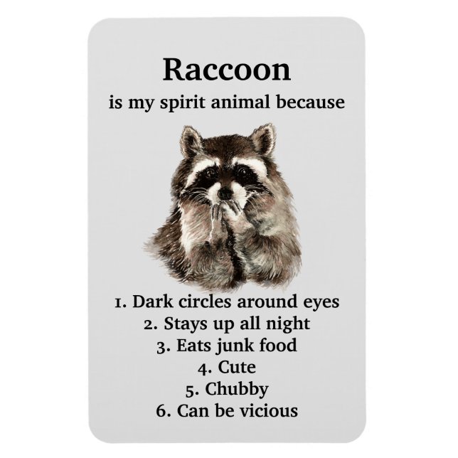 Magnet Flexible Funny Raccoon Spirit Animal Humour mignon Aquarell (Vertical)