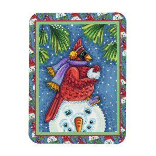 MAGNET FLEXIBLE GARDE CARDINAL SNOWMAN, CUTE NOËL REDBIRD