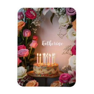 Magnet Flexible Gâteau d'anniversaire avec bougies allumées et nom