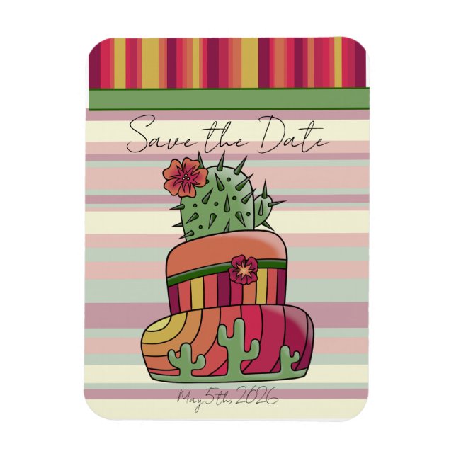 Magnet Flexible Gâteau de mariage Cactus "Sauvez la date" (Vertical)