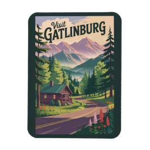 Magnet Flexible Gatlinburg Tennessee Cabine Travel Art Vintage