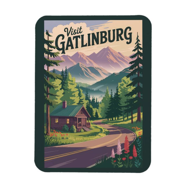 Magnet Flexible Gatlinburg Tennessee Cabine Travel Art Vintage (Vertical)