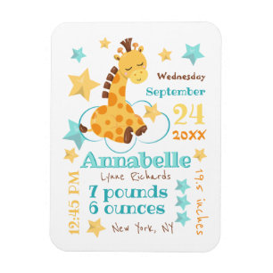 Magnet Flexible Genre Neutre Mignonne Giraffe Stars Bébé statistiq