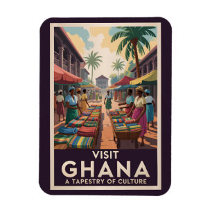 Magnet Flexible Ghana Market Illustration Travel Art Vintage
