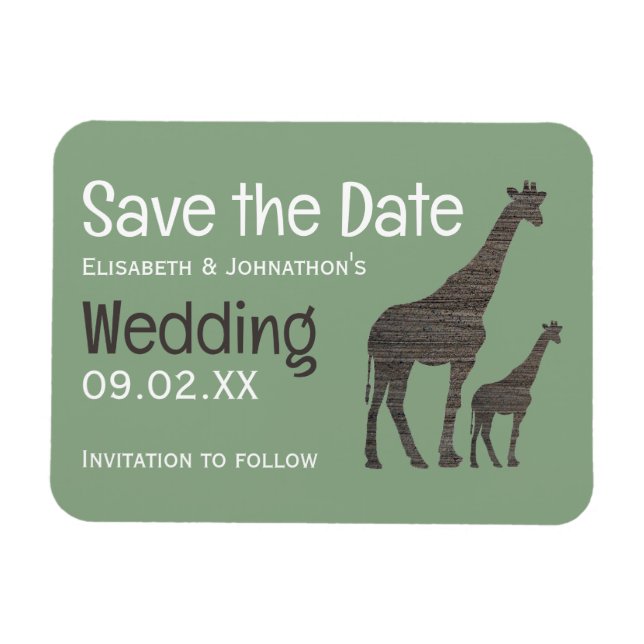 Magnet Flexible Girafe Safari Argile, Mariage Rustique Enregistrer (Horizontal)