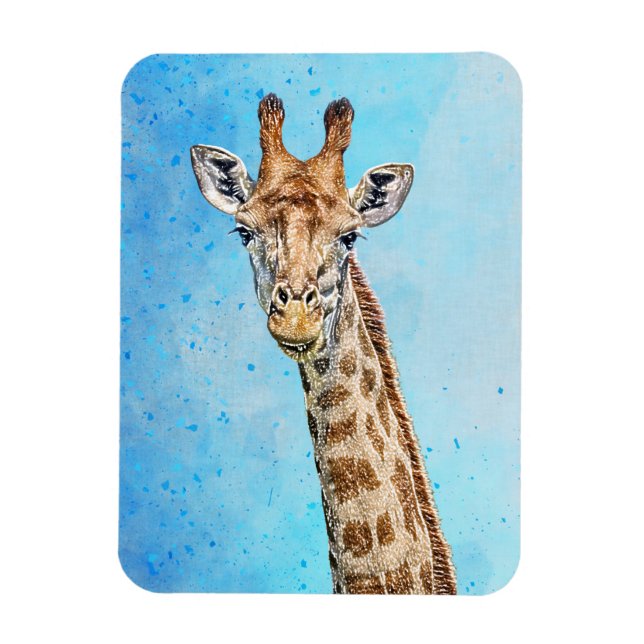 Magnet Flexible Giraffe curieuse avec Ciel de Confetti Bleu (Vertical)