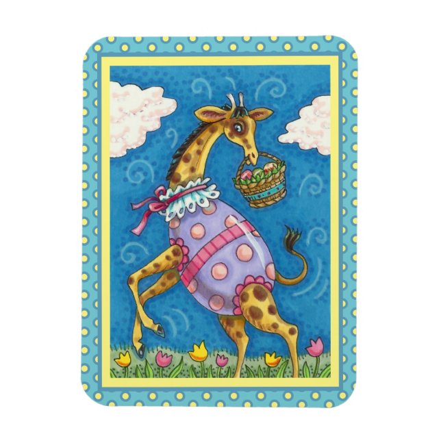 MAGNET FLEXIBLE GIRAFFE D'OEUFS DE PÂQUES ET TULIPS DE PRINTEMPS M (Vertical)