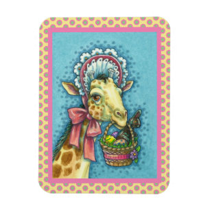 MAGNET FLEXIBLE GIRAFFE EN BONNET DE PÂQUES AU PRINTEMPS, BASSIN D