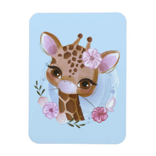 Magnet Flexible Giraffe Lover mignonne Baby Giraffe à la Fleur