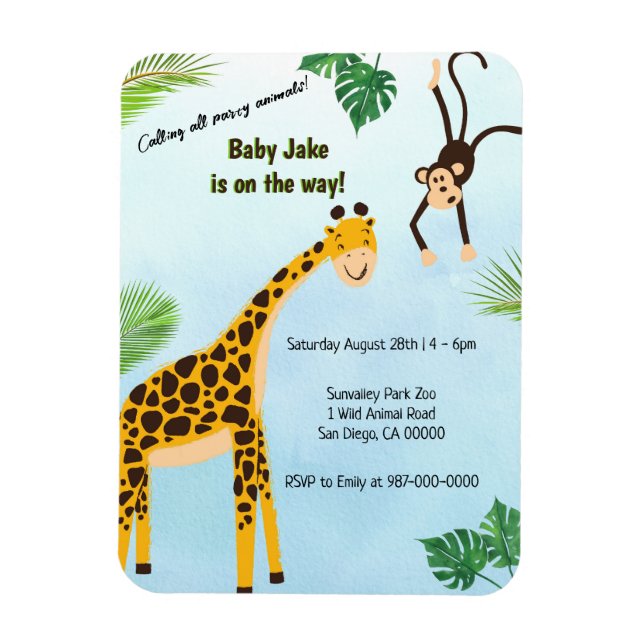 Magnet Flexible Giraffe & Singe Safari ou Zoo Party Invitation ani (Vertical)